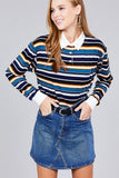 Ladies fashion long sleeve multi striped dty brushed shirts