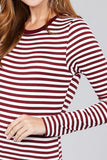 Ladies fashion long sleeve crew neck striped dty brushed top