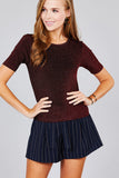 Ladies fashion plus size short sleeve crew neck metalic knit top