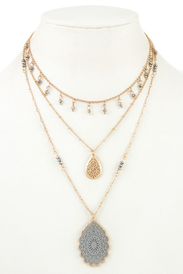 Multi row beaded filigree pendant necklace