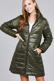 Long sleeve quilted long padding jacket