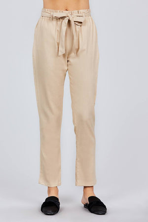 Paper Bag W/bow Tie Long Linen Pants