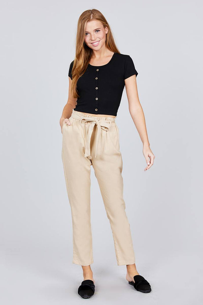 Paper Bag W/bow Tie Long Linen Pants