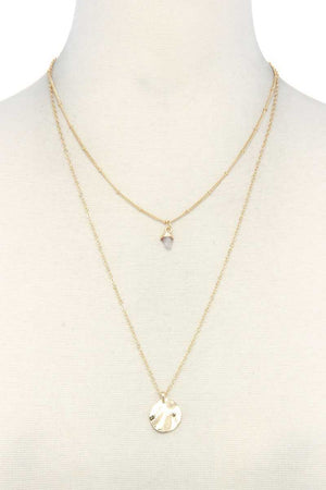 Hammered Circle Charm Layered Necklace