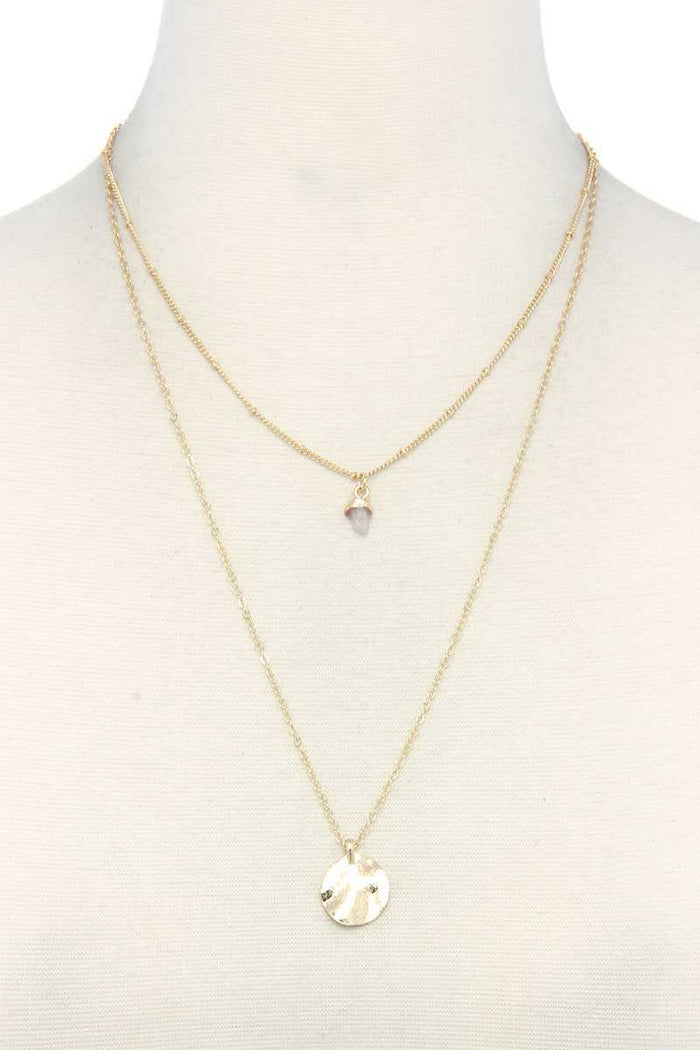 Hammered Circle Charm Layered Necklace
