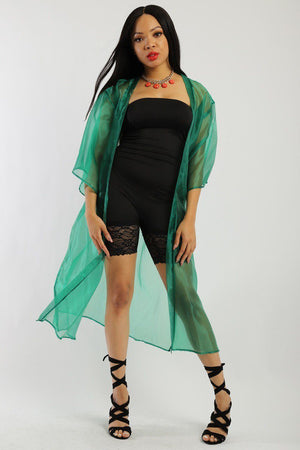 Solid, Organza Chiffon Cardigan With Open Front, Kimono