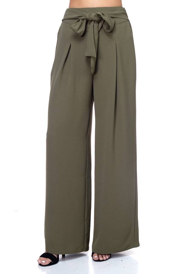 Belted Pleated Palazzo Pants