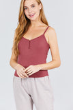 Front Button Down Detail Rayon Spandex Rib Cami Knit Top