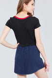 Short Sleeve Crew Neck Color Block Knit Top