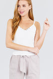 V-neck W/snap Button Detail Cami Rayon Spandex Heavy Rib Knit Top