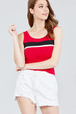 Double Scoop Neck Color Block Knit Tank Top