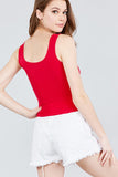 Double Scoop Neck Color Block Knit Tank Top