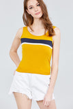 Double Scoop Neck Color Block Knit Tank Top