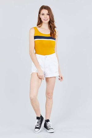 Double Scoop Neck Color Block Knit Tank Top