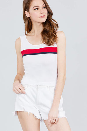 Double Scoop Neck Color Block Knit Tank Top