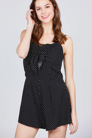 Front Tie Detail Dot Print Cami Romper