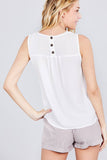 Sleeveless Round Neck Back Button Detail Woven Top