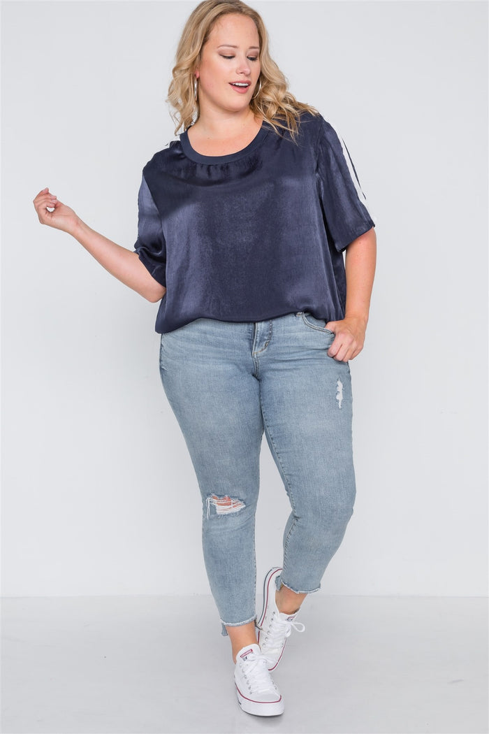 Plus Size Color Block Short Sleeve Top