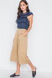 Khaki High Waist Cropped Wide Leg Pants