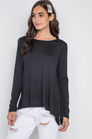 Black Long Sleeve Solid Asymmetrical Sweater