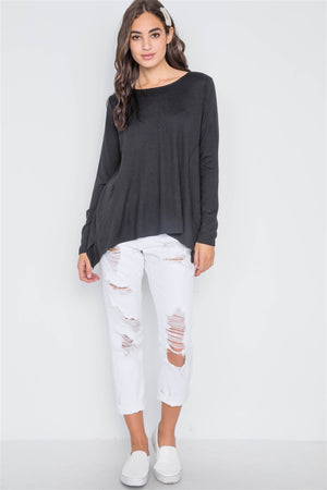 Black Long Sleeve Solid Asymmetrical Sweater