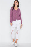 Berry Long Sleeve Knit Button-front Combo Cardigan