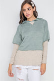 Dark Sage Combo Hooded Long Sleeve Sweater