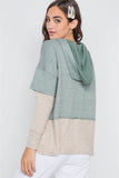 Dark Sage Combo Hooded Long Sleeve Sweater