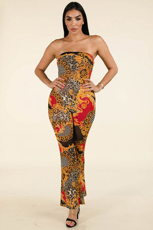 Printed Mesh Tube Jumpsuit