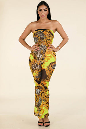 Printed Mesh Tube Jumpsuit