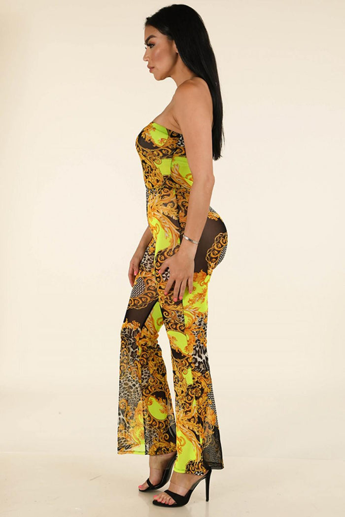 Printed Mesh Tube Jumpsuit