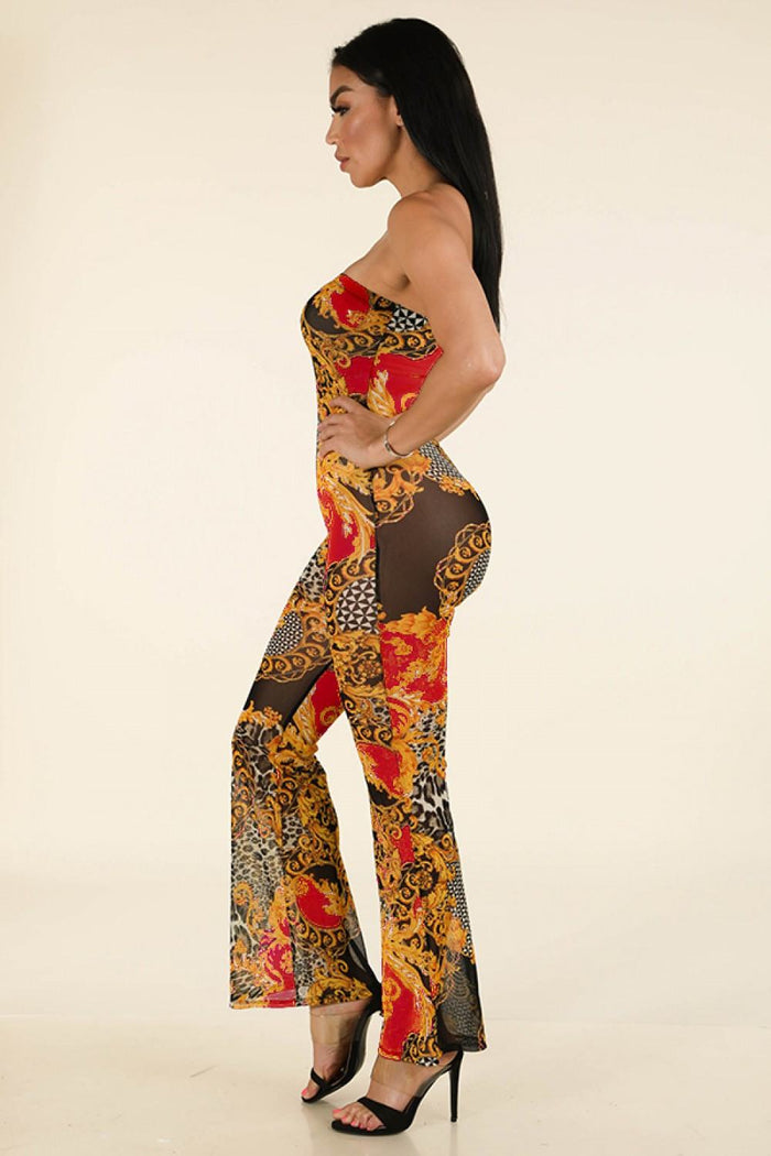 Printed Mesh Tube Jumpsuit