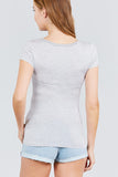 Short Sleeve Contrast Henley Neck Stripe Rayon Spandex Knit Top