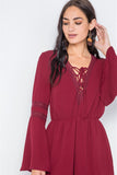 Crochet Bell Sleeve Lace-up Romper