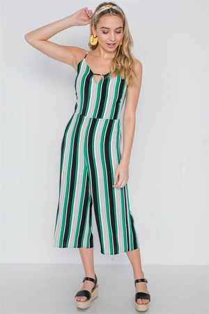 Green Stripe Cami Wide Leg Capri Jumpsuit