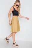 Khaki High Waist Solid A-line Midi Skirt