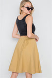 Khaki High Waist Solid A-line Midi Skirt