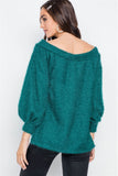 Teal Fuzzy Long Sleeve V-neck Sweater