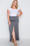 Plus Size Charcoal Basic Front Slit Maxi Skirt