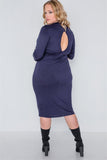 Plus Size Navy Basic Bodycon 3/4 Sleeve Dress