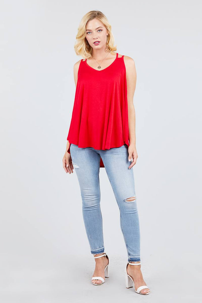 V-neck Double Shoulder Strap Cami Rayon Spandex Top