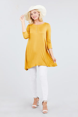 3/4 Sleeve Button Placket Rayon Spandex Top