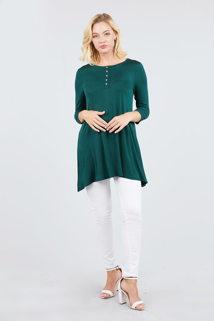 3/4 Sleeve Button Placket Rayon Spandex Top