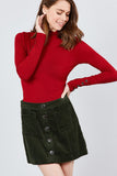 Long Sleeve W/button Detail Mock Neck Rib Knit Top