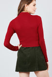 Long Sleeve W/button Detail Mock Neck Rib Knit Top