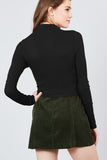 Long Sleeve W/button Detail Mock Neck Rib Knit Top