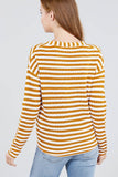 Long Sleeve V-neck W/buttoned Down Front Tie Stripe Cardigan