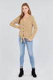 Long Sleeve V-neck W/buttoned Down Front Tie Stripe Cardigan