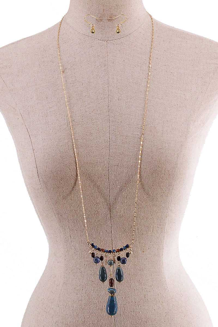 Fashion Multi Stone Drop Necklace