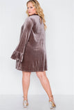 Plus Size Velvet Long Sleeve Mini Dress